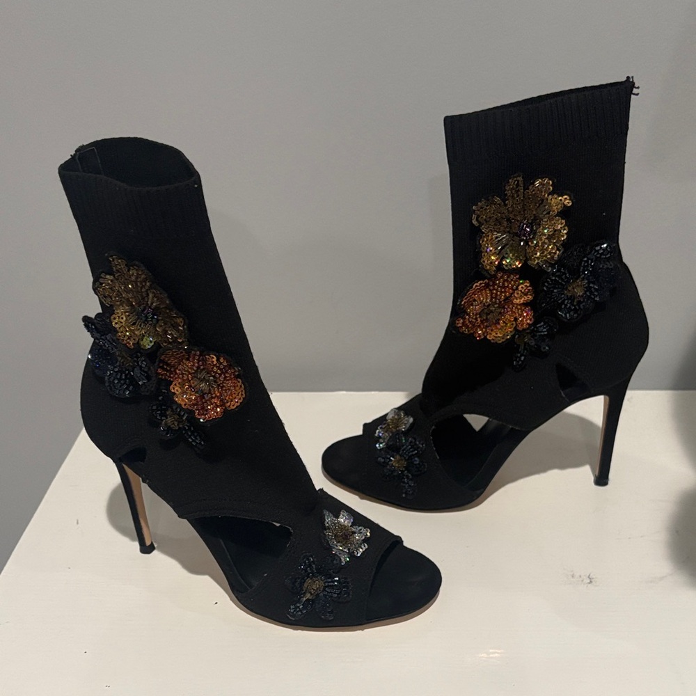 Zara Black Heels with Colorful Floral Accents